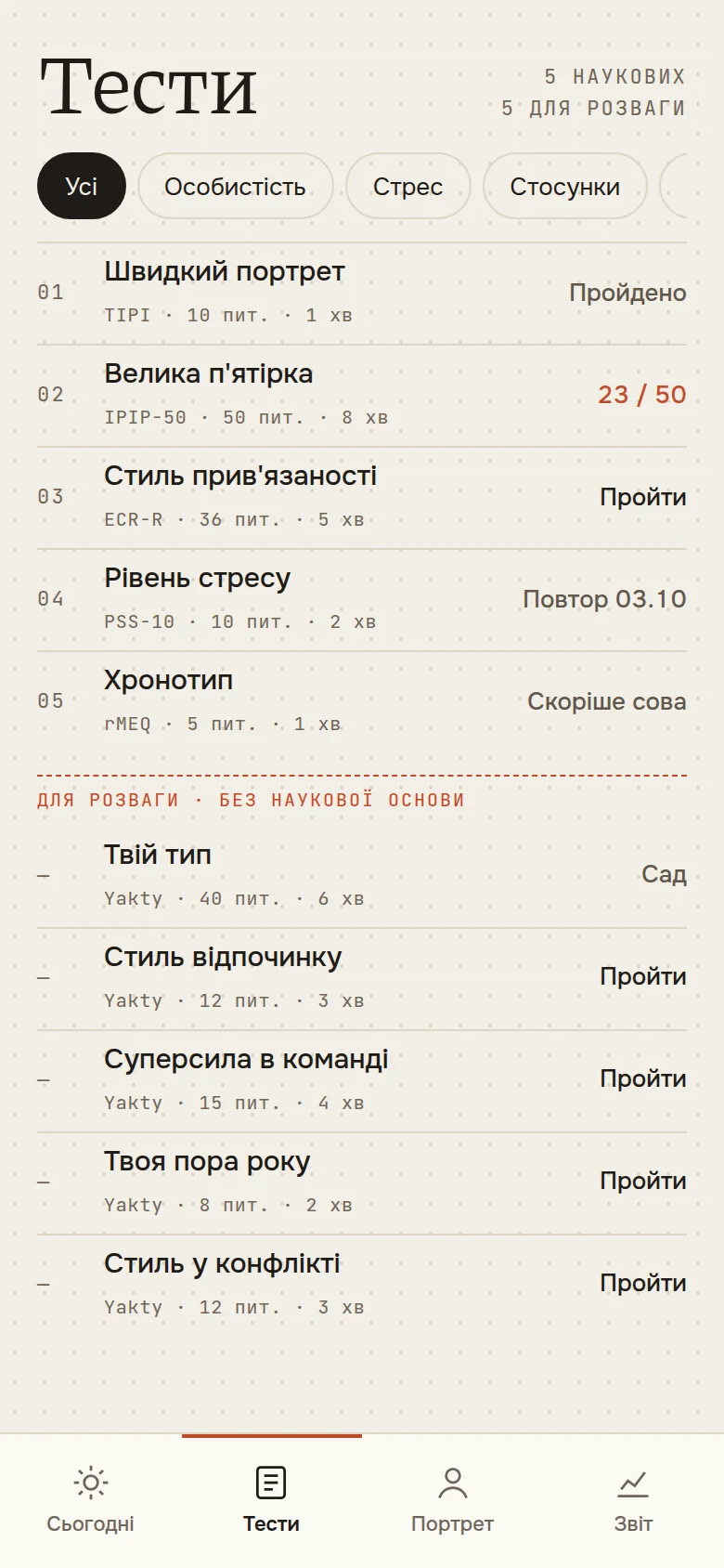 Tests · 10 in the catalog